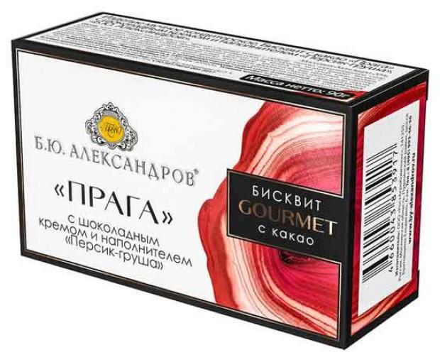 Бисквит Б.Ю. Александров, с какао Прага с шоколадным кремом и наполнителем персик-груша, 90 гр., картон