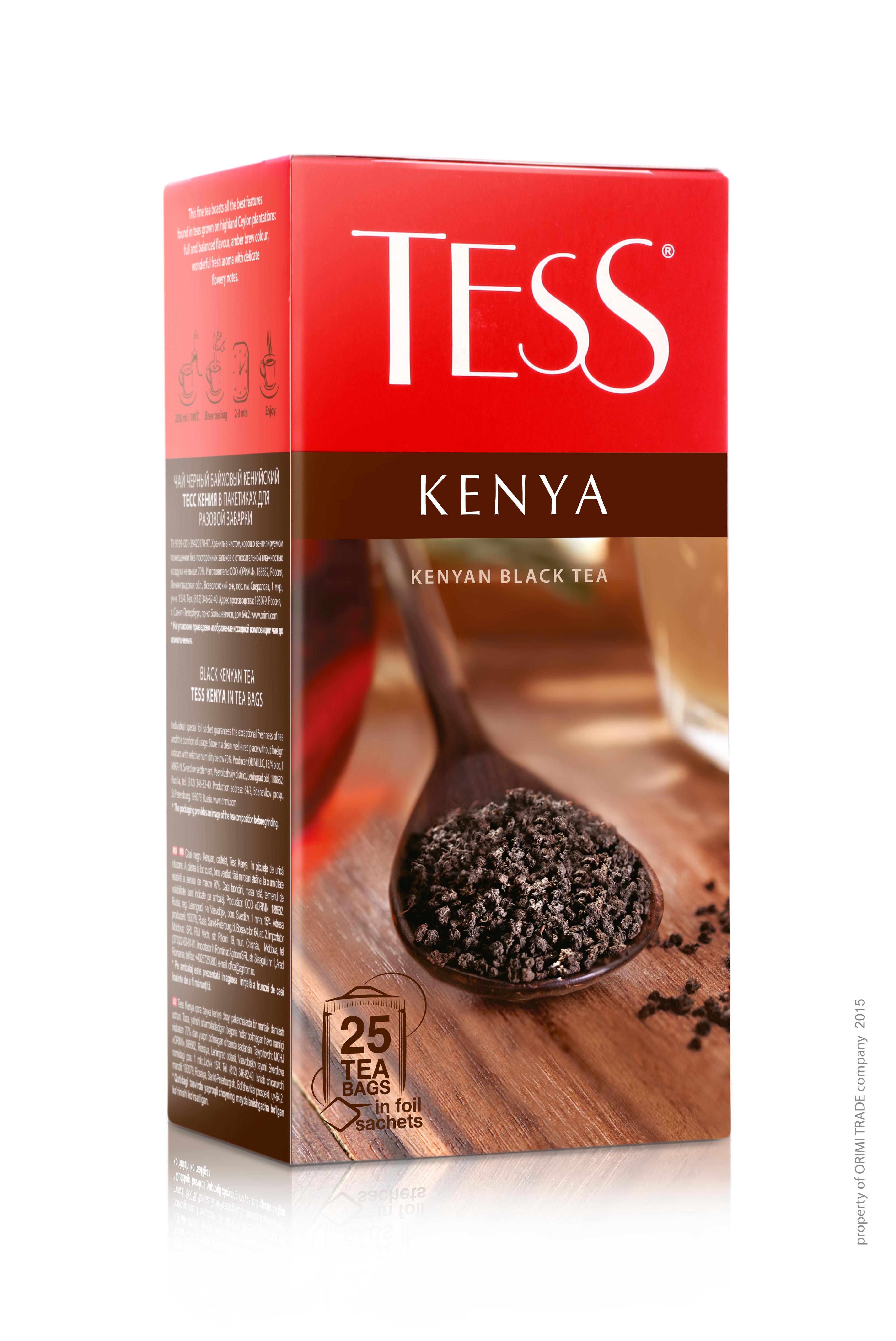 Чай Tess KENYA черный пакетированный 25 пакетиков 50 гр., картон