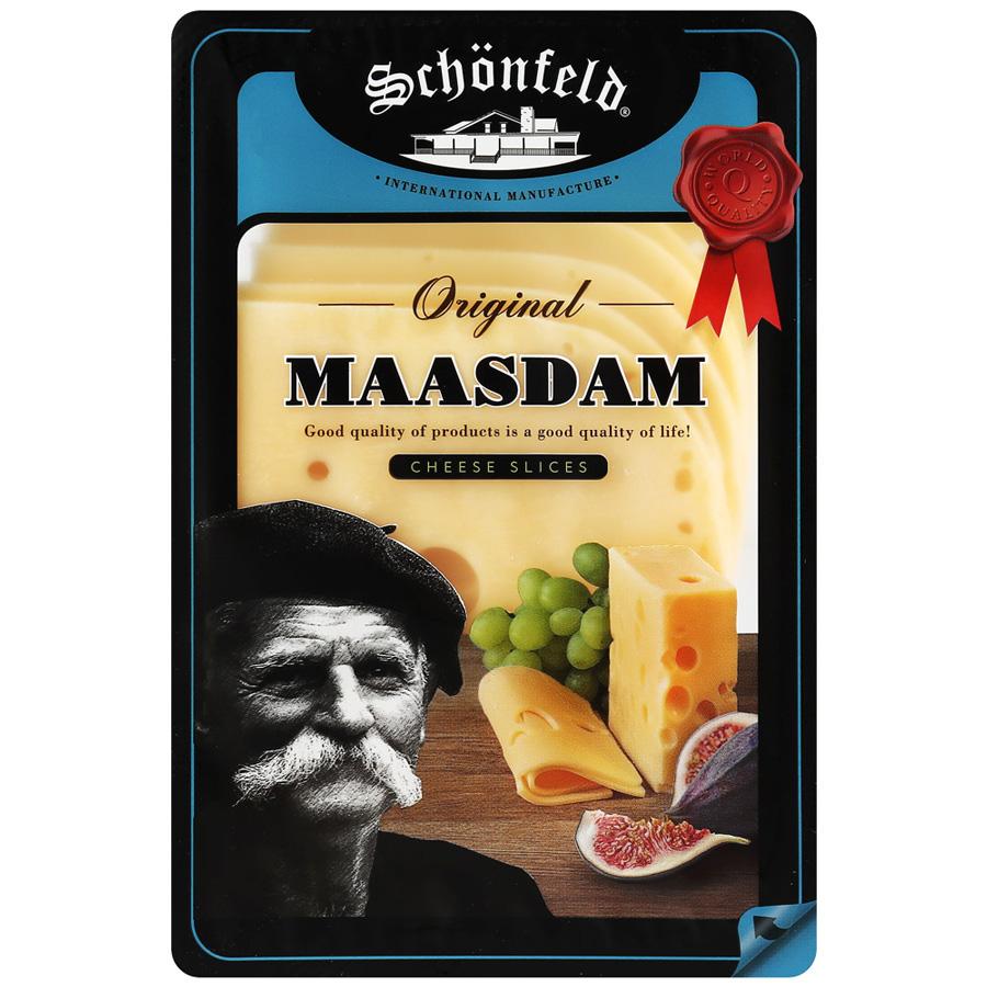 Сыр Schonfeld Маасдам 45% нарезка 125 гр., ПЭТ