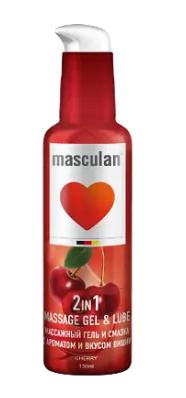 Гель и смазка Masculan с ароматом и вкусом Вишни 2 в 1 массажный 130 мл., флакон с дозатором