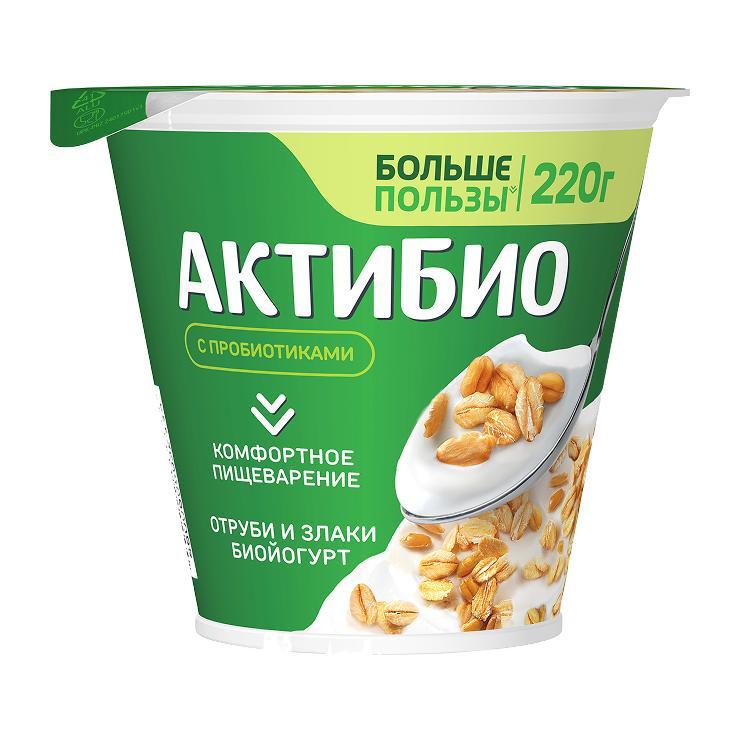 Биойогурт Актибио отруби злаки обогащенный 2,9% 220 гр., пластик