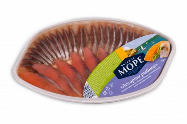 Ассорти рыбное Вкусное море горбуша сельдь филе кусочки в масле 180 гр., ПЭТ