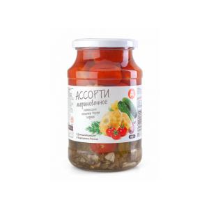 Ассорти Дикси маринованное патиссоны-томаты черри-огурцы, 900 гр., стекло