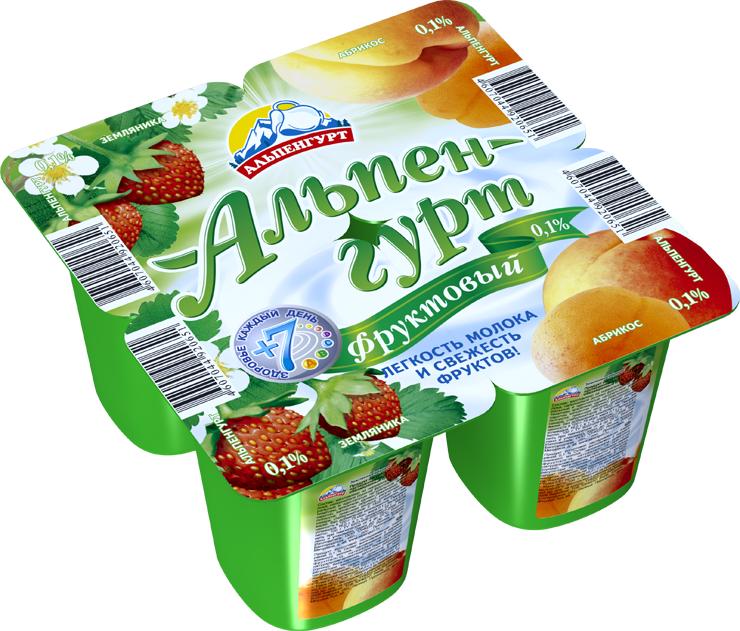 Продукт йогуртный Фруктовый Пастеризованный Абрикос земляника 0,1%, Альпенгурт, 400 гр, ПЭТ