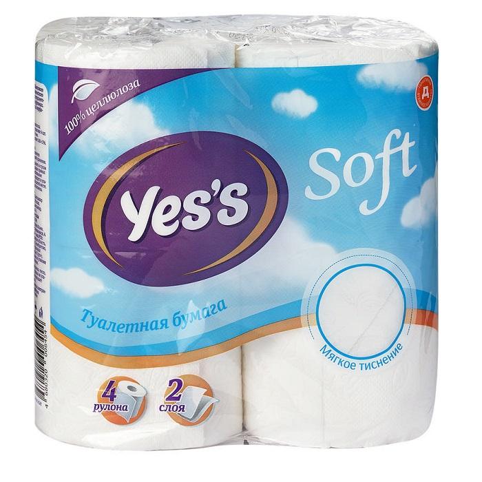Бумага Yes`s, туалетная 2 слоя белая, 100 гр., флоу-пак