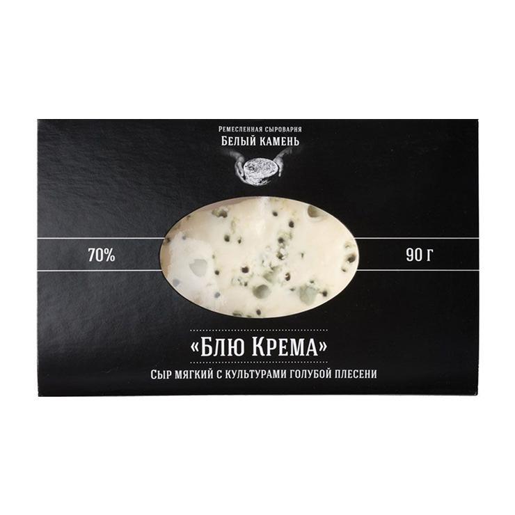 Сыр мягкий Белый камень с голубой плесенью блю крема 70% 90 гр., картон