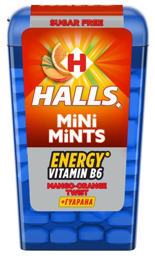 Леденцы Halls Mini Mints Twist B6 манго экстракт гуараны 12,5 гр., пластиковая упаковка