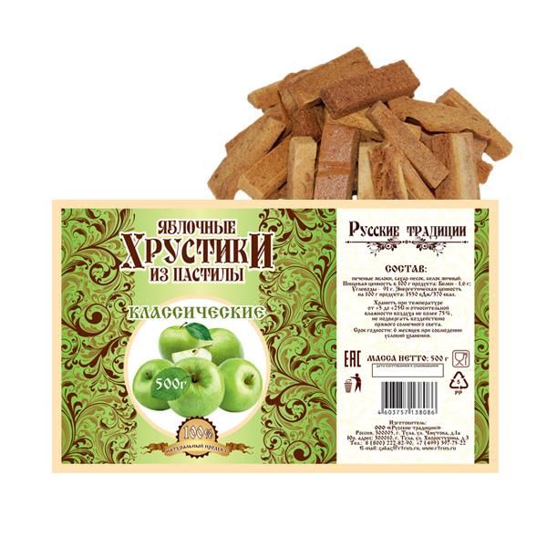 Яблочные хрустики из пастилы, Русские традиции, 500 гр., флоу-пак