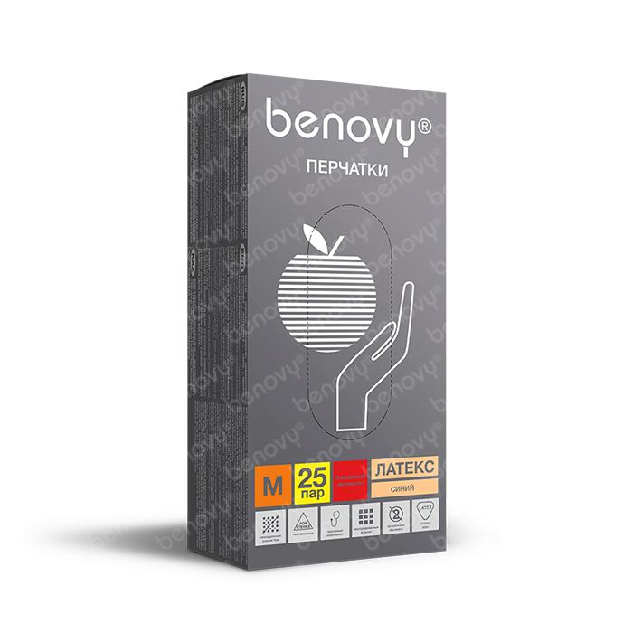 Перчатки Benovy High Risk латекс синие прочные М 50 шт., картон