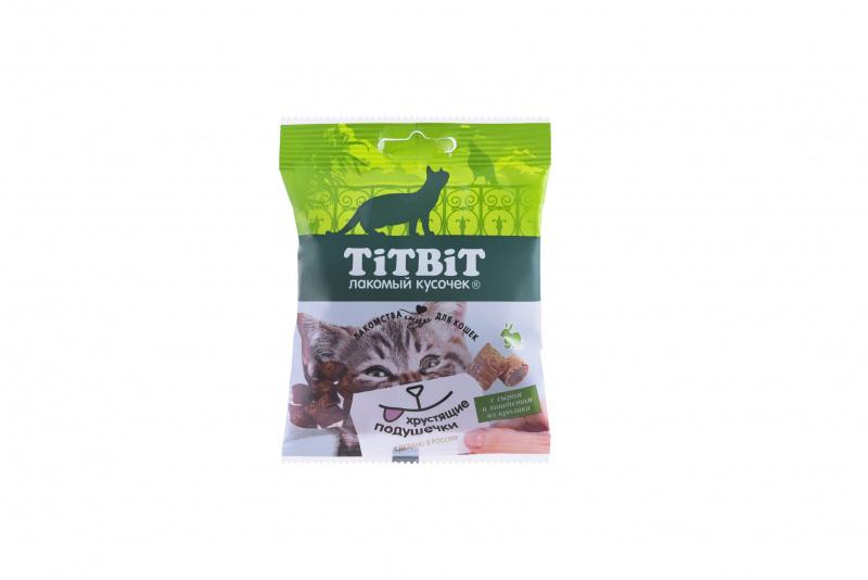 Лакомства для кошек TitBit хрустящие подушечки с сыром и паштетом из кролика 30 гр., флоу-пак