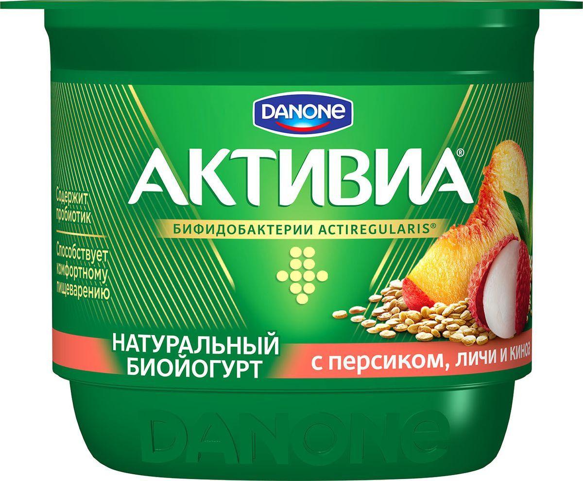 Биойогурт Активиа Персик-личи-киноа 2,9% 150 гр., ПЭТ