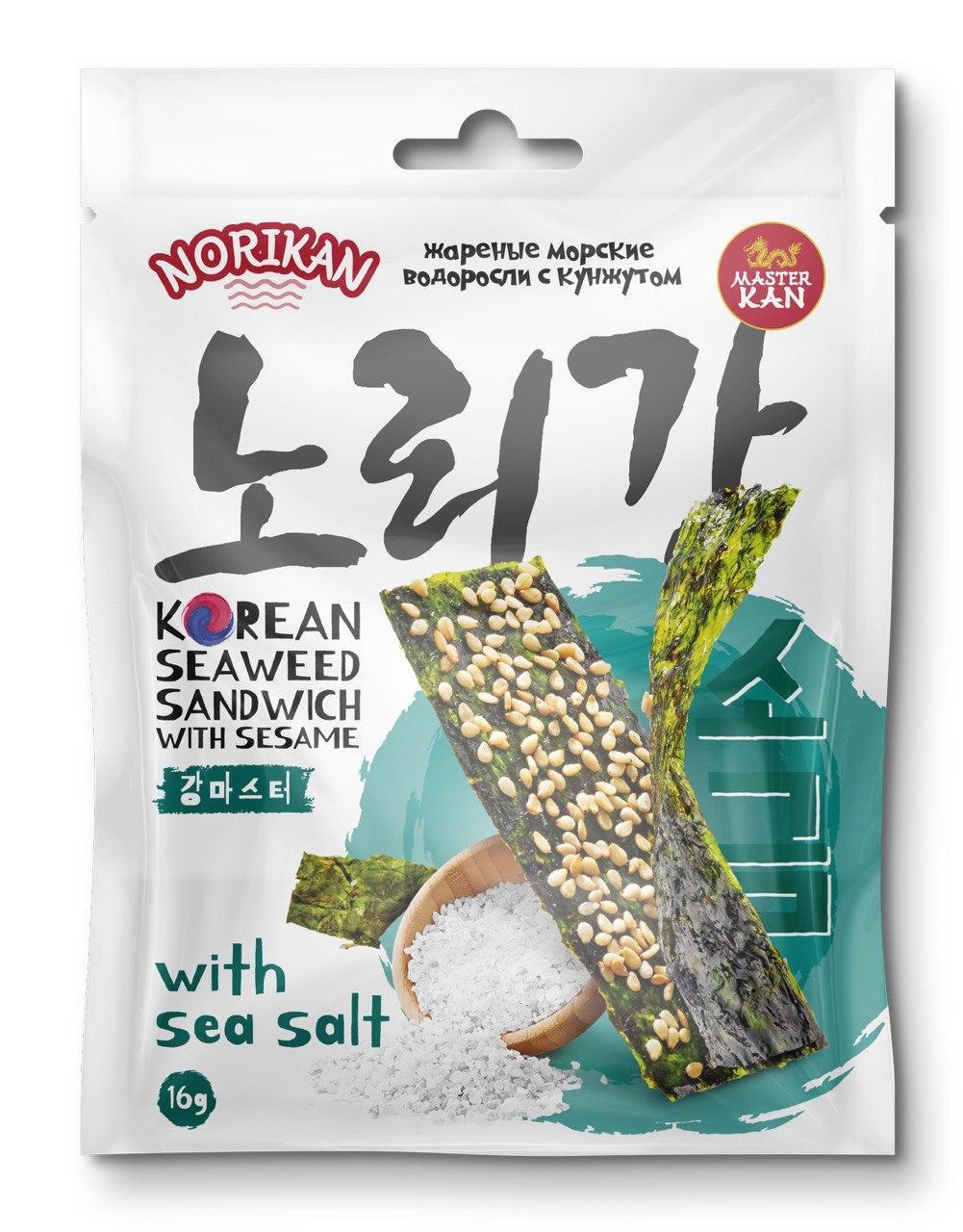 Водоросли NoriKan Salt Sesame Sandwich с кунжутом и солью 16 гр., флоу-пак