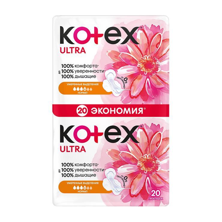 Прокладки Kotex Ultra Dry & Soft Normal Duo 20 шт., пакет