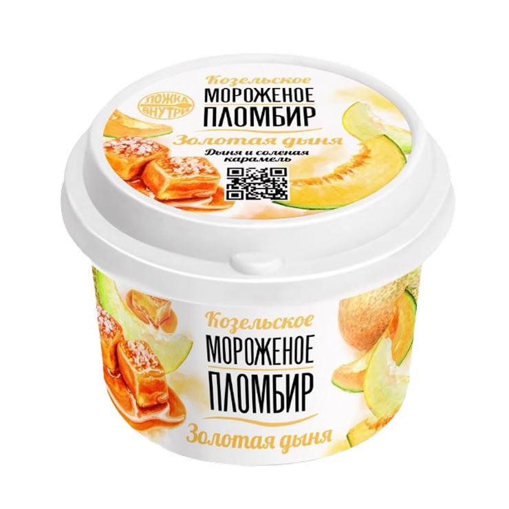 Мороженое Козельское золотая дыня с соленой карамелью 12% 125 гр., пластиковый стакан