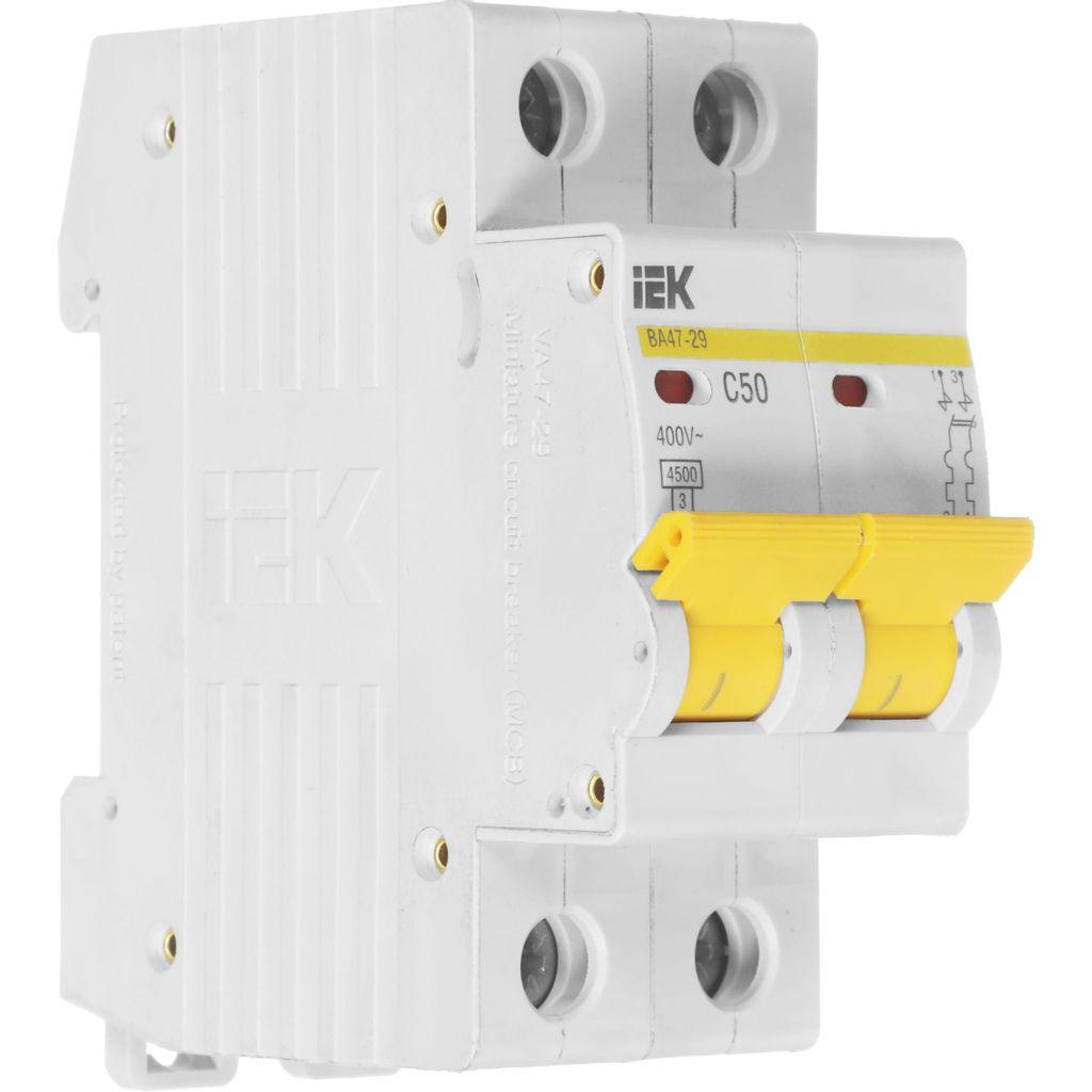 Автоматический выключатель IEK ВА47-29 (MVA20-2-050-C) 50A тип C 4.5кА 2П 400В 2 модуля белый (упак.:1шт)