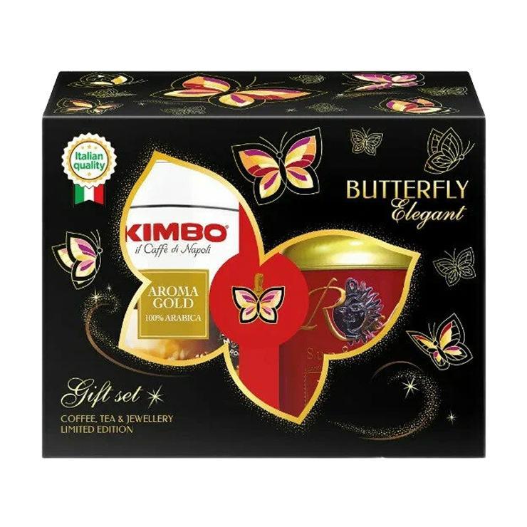 Подарочный набор Kimbo Butterfly Elegant кофе Gold и чай Assam 350 гр., картон