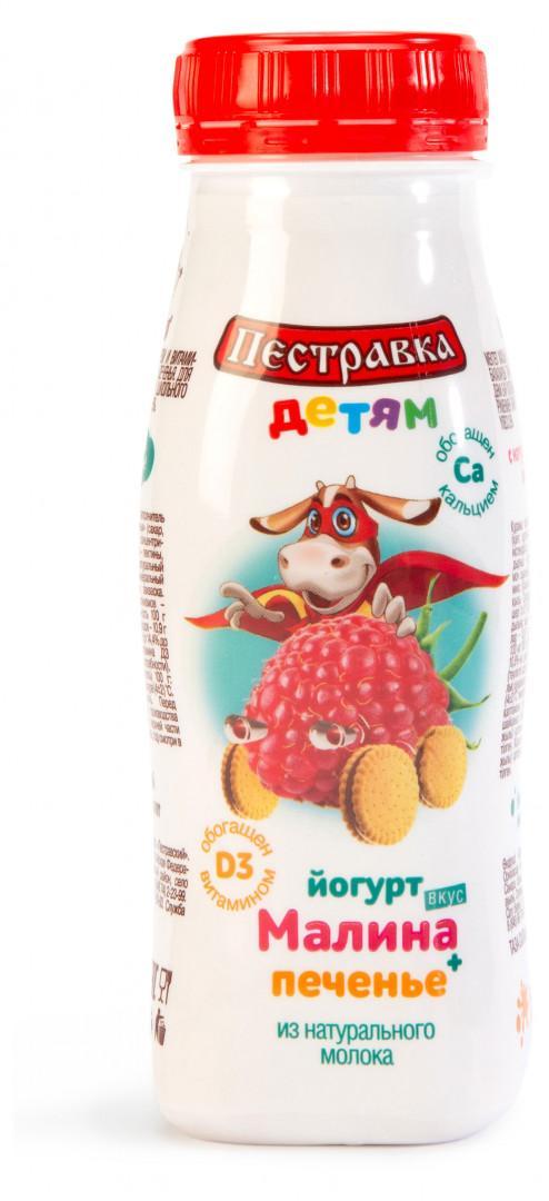 Йогурт питьевой детский Пестравка малина-печенье 2,5% 180 гр., ПЭТ