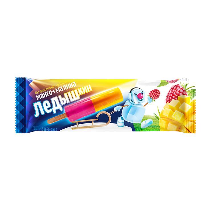 Мороженое лед Ледышкин манго малина двухслойный 60 гр., флоу-пак