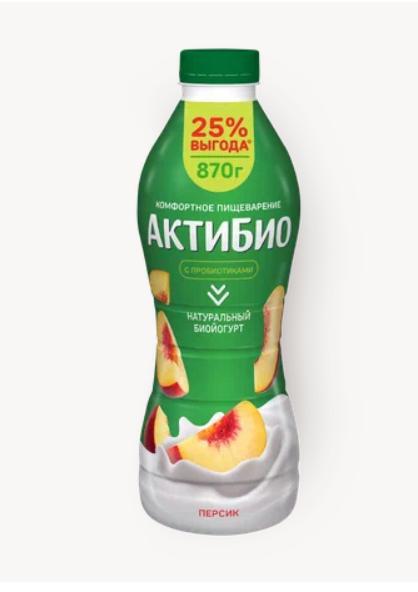 Биойогурт питьевой Актибио персик 1.5% 870 мл., ПЭТ