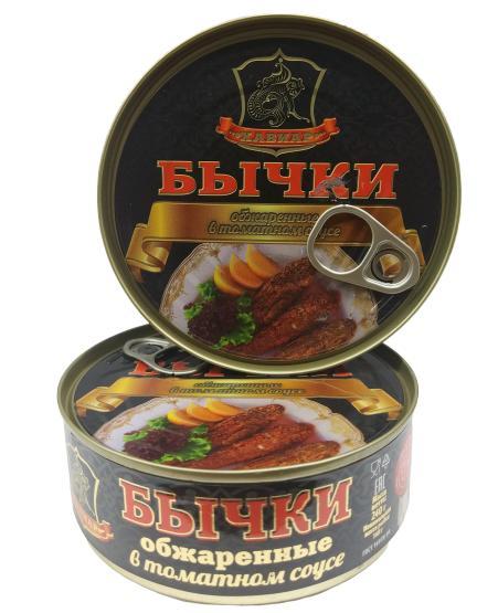 Бычки Хавиар обжаренные в томатном соусе 240 гр., ж/б