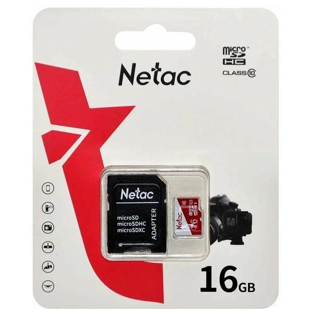 Карта памяти microSDHC UHS-I U1 NETAC P500 Eco 16 ГБ, 90 МБ/с, Class 10, NT02P500ECO-016G-R, 1 шт., переходник SD