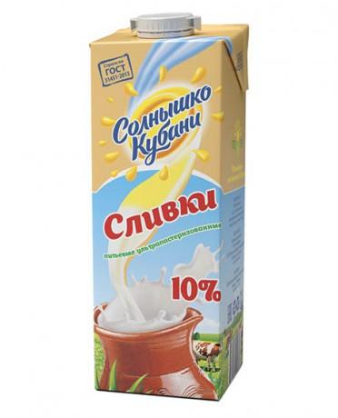 Сливки Солнышко Кубани питьевые 10% 1 л., тетра-пак