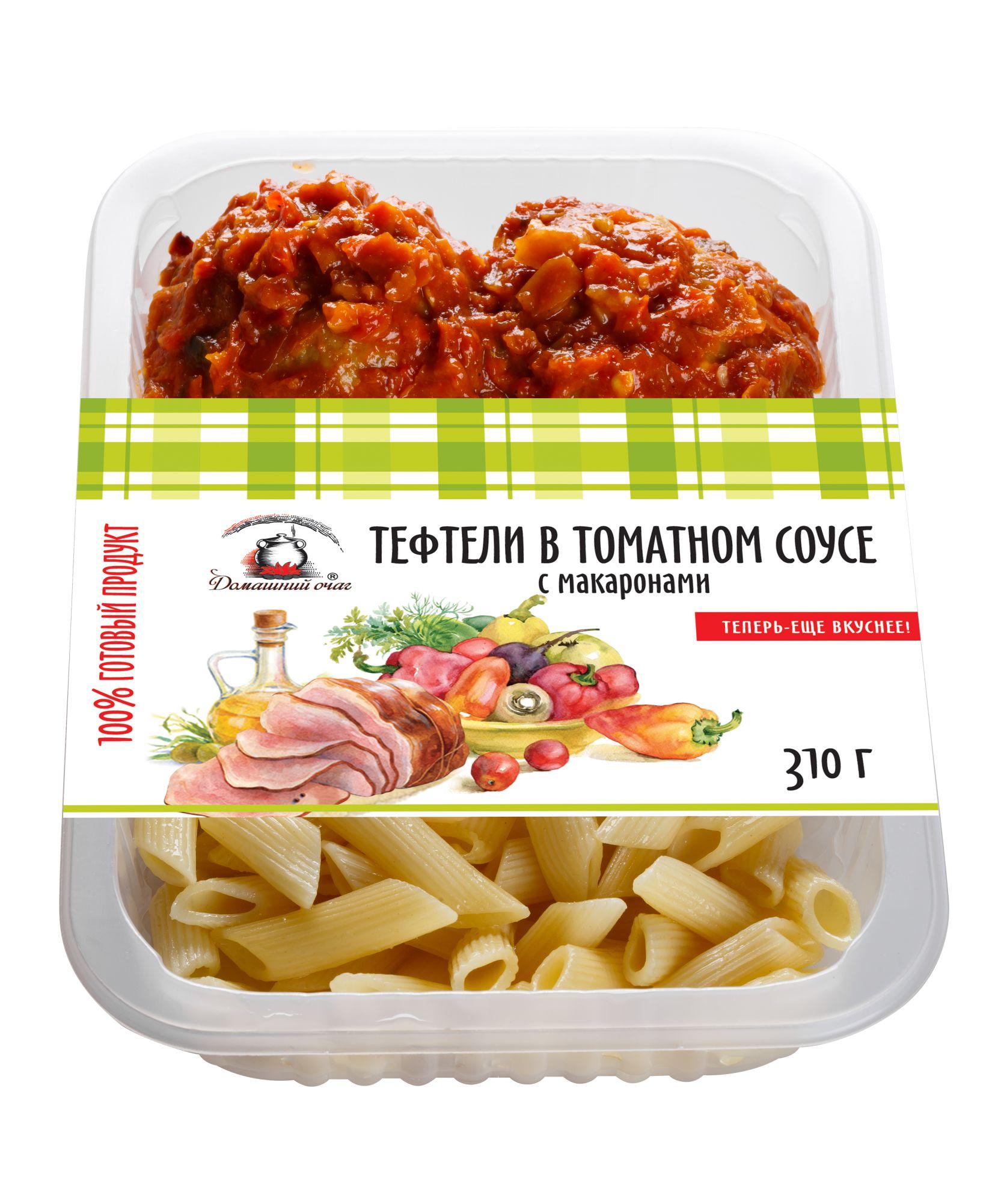 Тефтели Домашний Очаг в томатном соусе с макаронами 310 гр., пластиковый контейнер