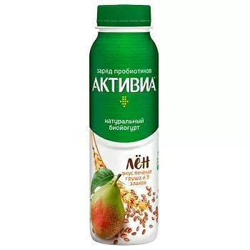Йогурт Активиа питьевой Печеная груша-5 злаков-семена льна 1,6% 260 гр, ПЭТ