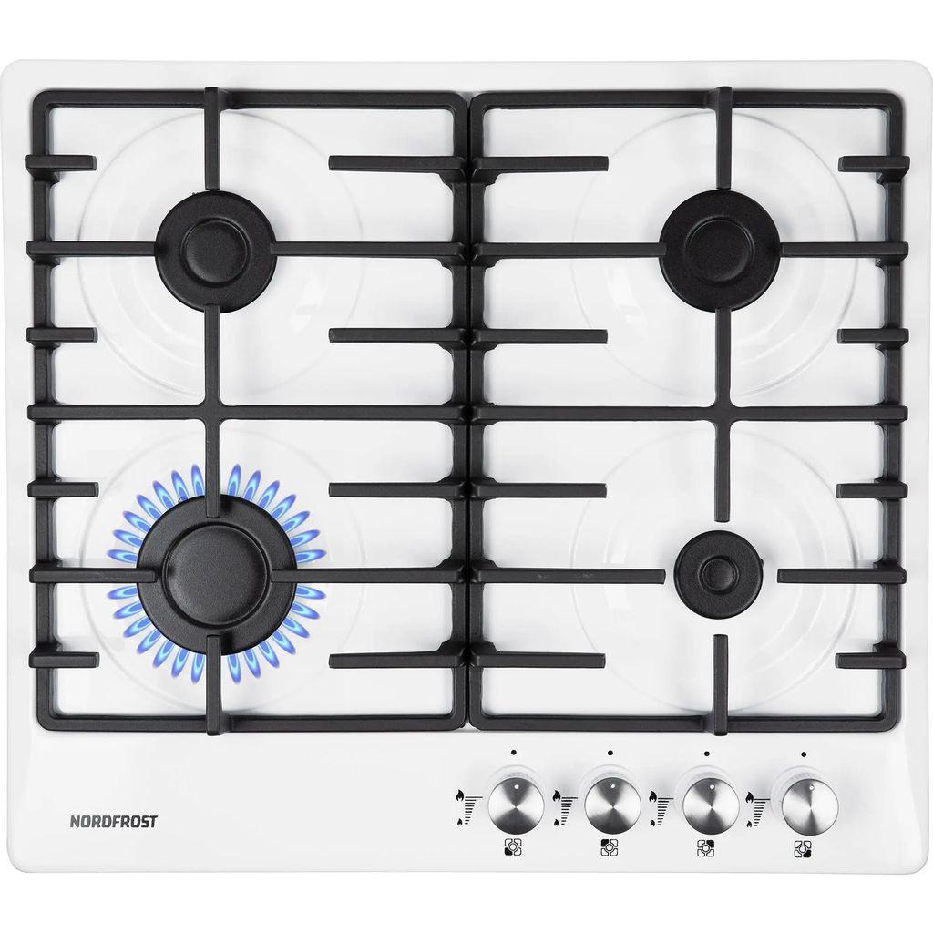 Газовая варочная панель NORDFROST HS 6043 W, 4 конфорки, металл, белый