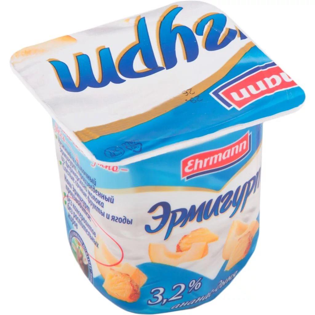 Продукт йогуртный Эрмигурт Ананас-дыня 3,2% 100 гр., ПЭТ