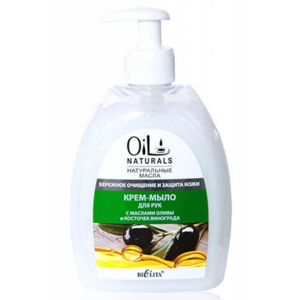 Крем-мыло Bielita Oil Naturals с маслами Оливы и Виноградных косточек для рук 400 мл., флакон с дозатором