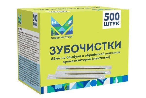 Зубочистки Green Mystery бамбук c ментолом 65 мм. 500 шт., картон