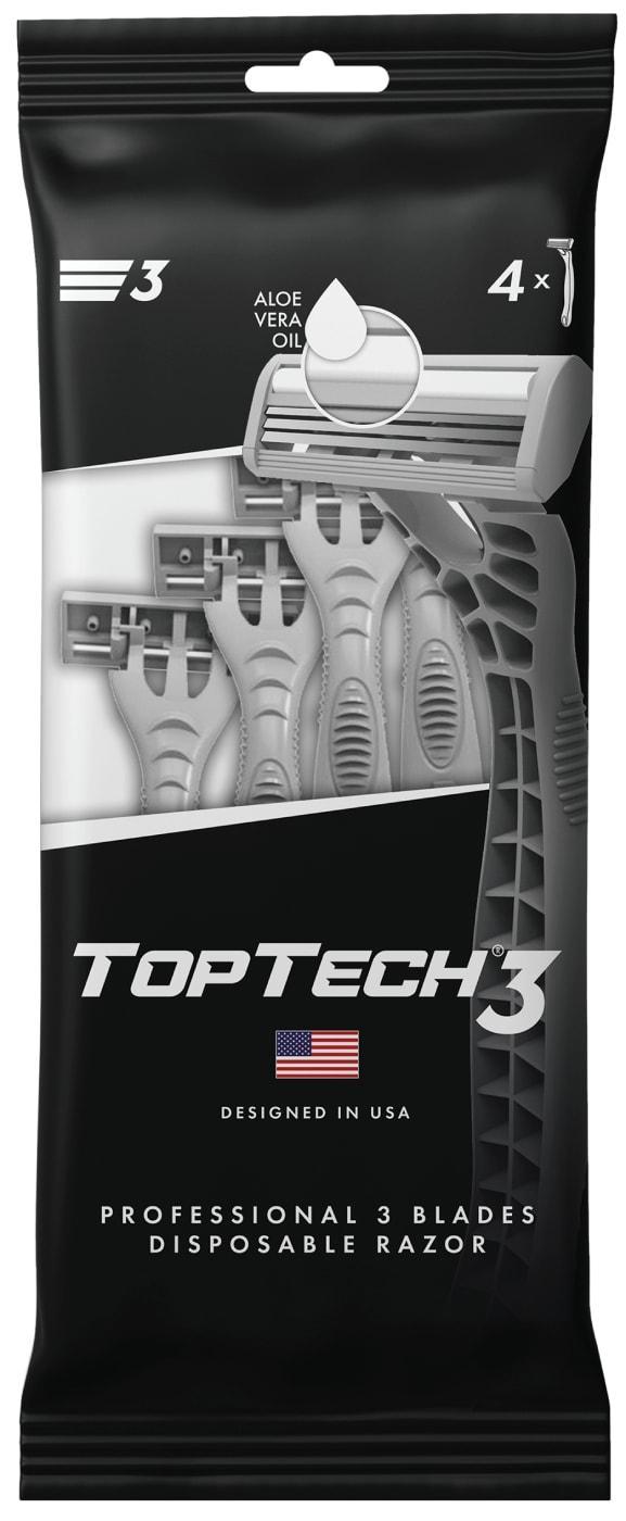 Бритвенные станки Toptech 3 одноразовые с тройным лезвием 4 шт., флоу-пак