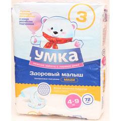 Подгузники midi 3/M 4-9 кг., Умка, 500 гр., пластиковый пакет