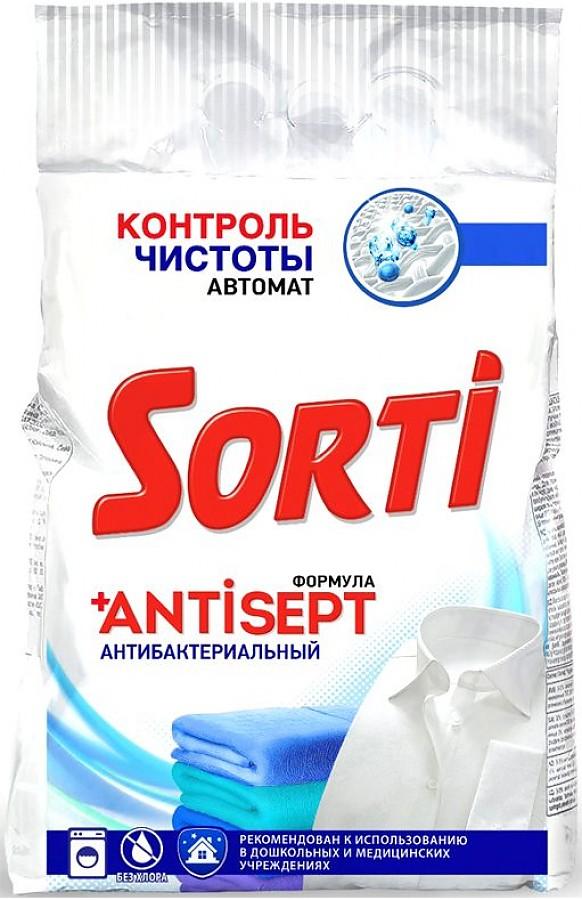 Порошок Sorti для машинной стирки Контроль чистоты, антибактериальный, 2,4 кг., пакет