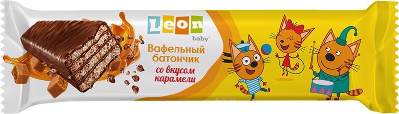 Батончик вафельный Leon baby Три кота со вкусом карамели 35 гр., флоу-пак