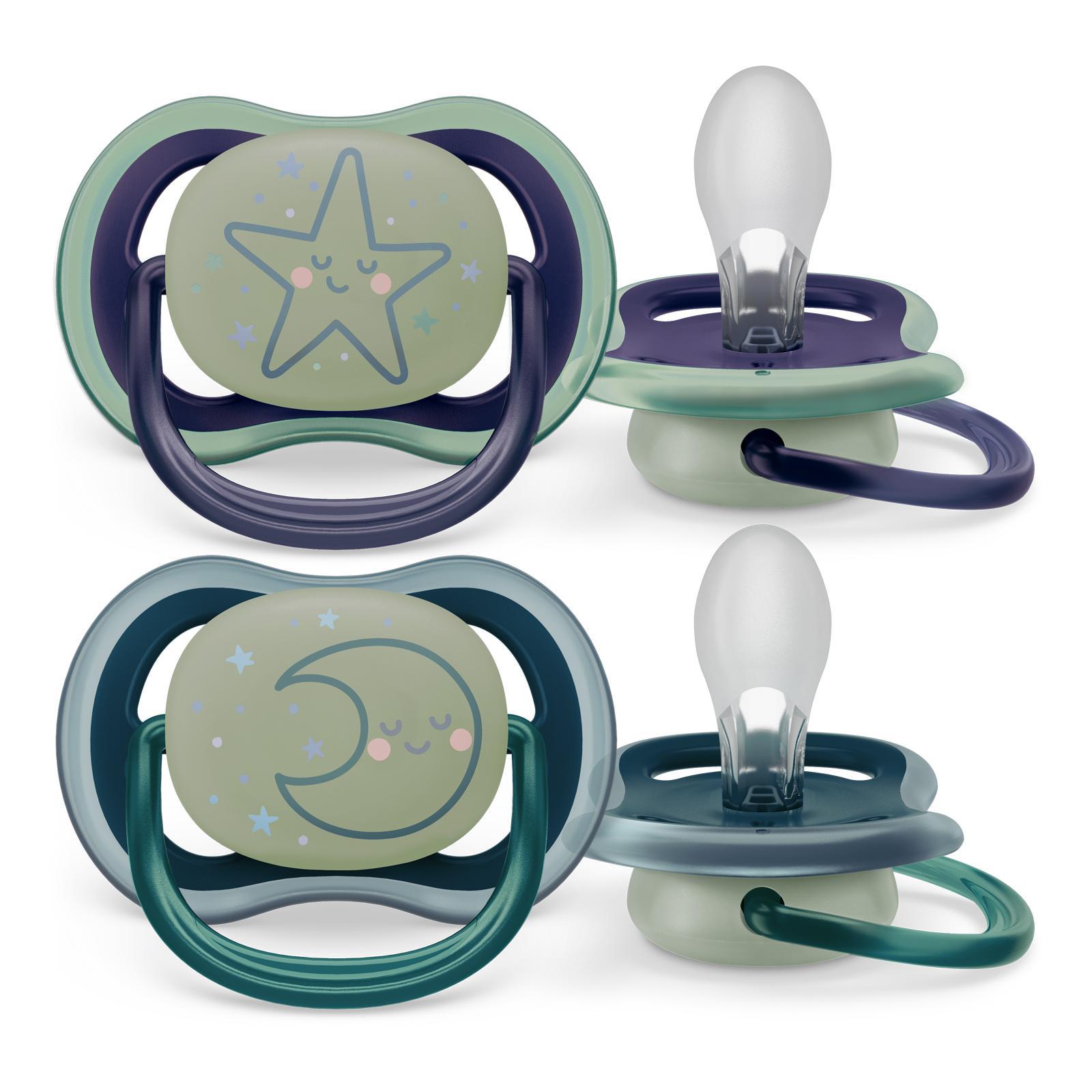 Пустышка силиконовая светящаяся Philips Avent ultra air night SCF376/13 с футляром, 6-18 мес, 2 шт., ПЭТ
