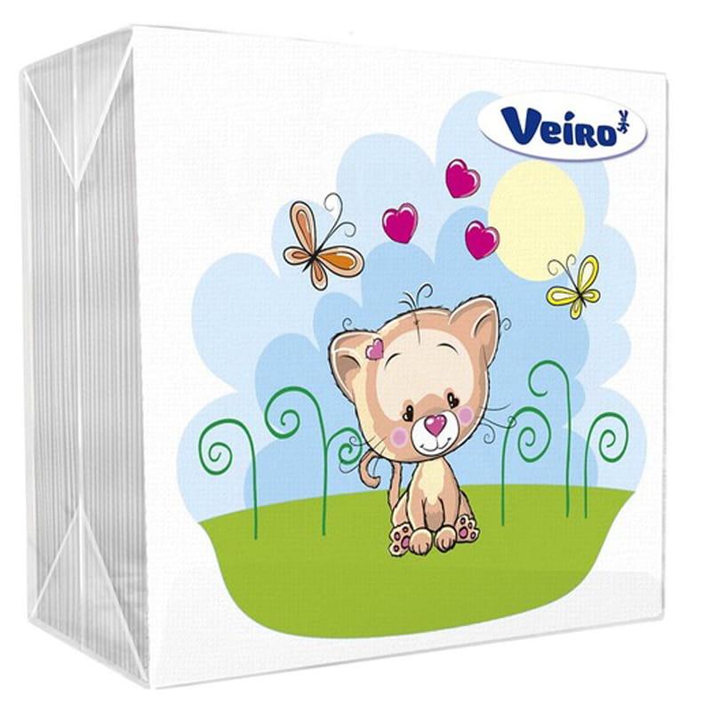 Салфетки бумажные Veiro Котик 1 слой 24х24 см. 50 шт., пленка