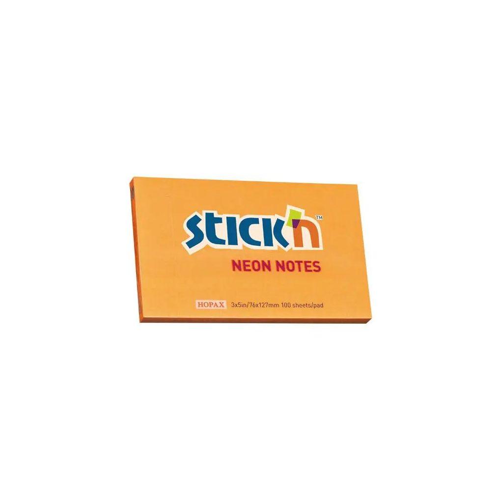 Блок самоклеящийся бумажный STICK`N 21168, 76x127, 100 л, неон, оранжевый