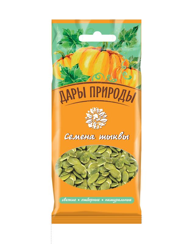 Семена тыквы ядра сырые, Дары природы, 50 гр., пластиковый пакет