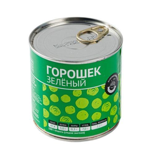 Горошек ВкусВилл зеленый консервированный 420 гр., ж/б