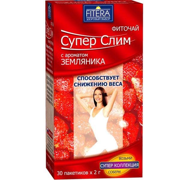 Фиточай Fitera Супер Слим Земляника 30 пакетиков 60 гр., картон