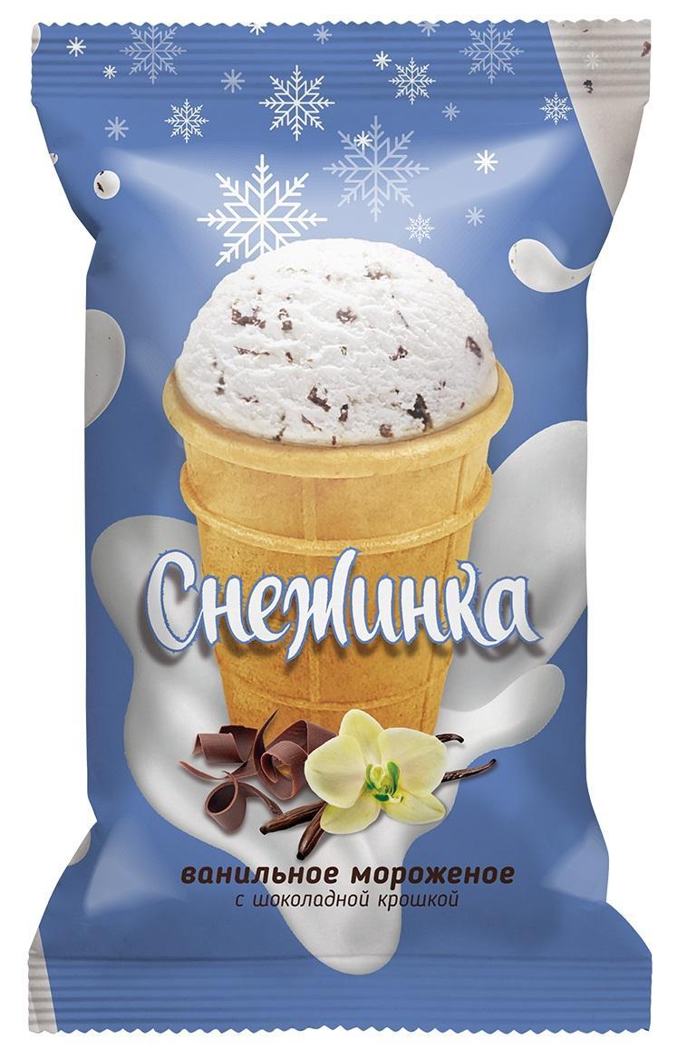 Мороженое пломбир Колибри с шоколадной крошкой снежинка 70 гр., флоу-пак
