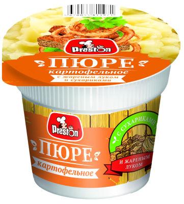 Пюре Preston б/п с жареным луком и сухариками, 40 гр., стакан