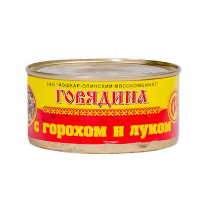 Говядина консервированная Йошкар-Олинский МК с горохом и луком в/с 325 гр., ж/б