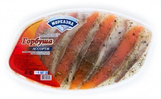 Горбуша и сельдь МореЛэнд Ассорти филе ломтики в масле 170 гр., ПЭТ