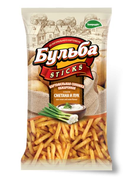 Чипсы Бульба Sticks сметана и лук соломка 75 гр., флоу-пак