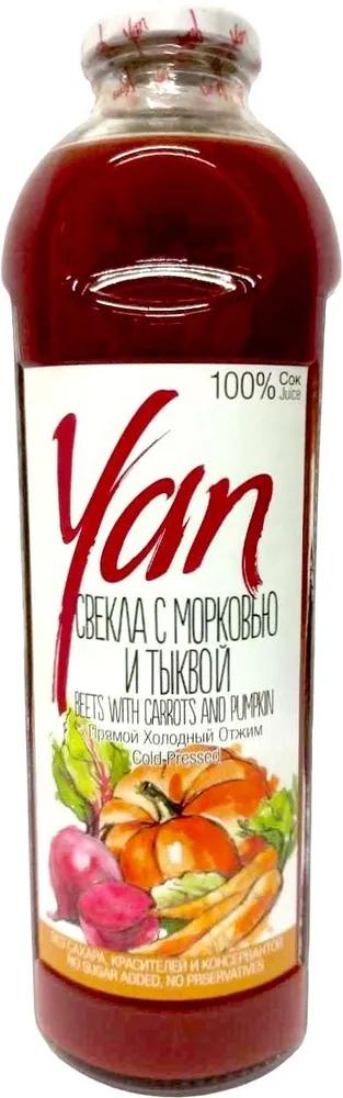 Сок Yan свекольно-морковно-тыквенный прямого холодного отжима 930 мл., стекло