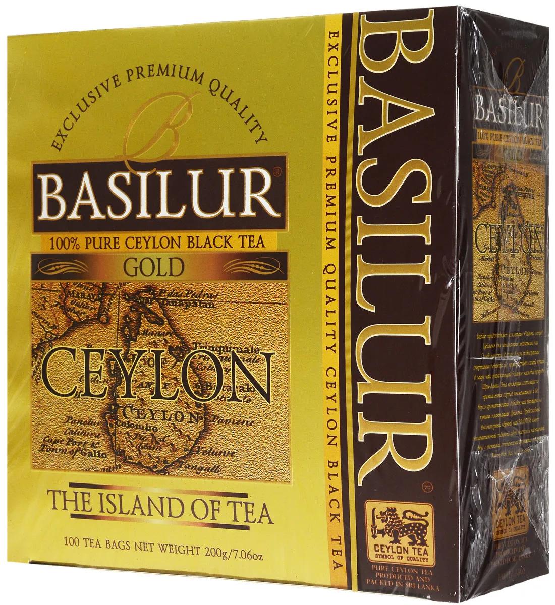 Чай Basilur Остров Золотой Gold в пакетиках, 100 пакетов, 200 гр., картон