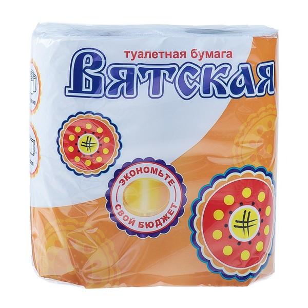 Туалетная бумага 4 рулонная классическая, 2-х слойная Вятская, флоу-пак